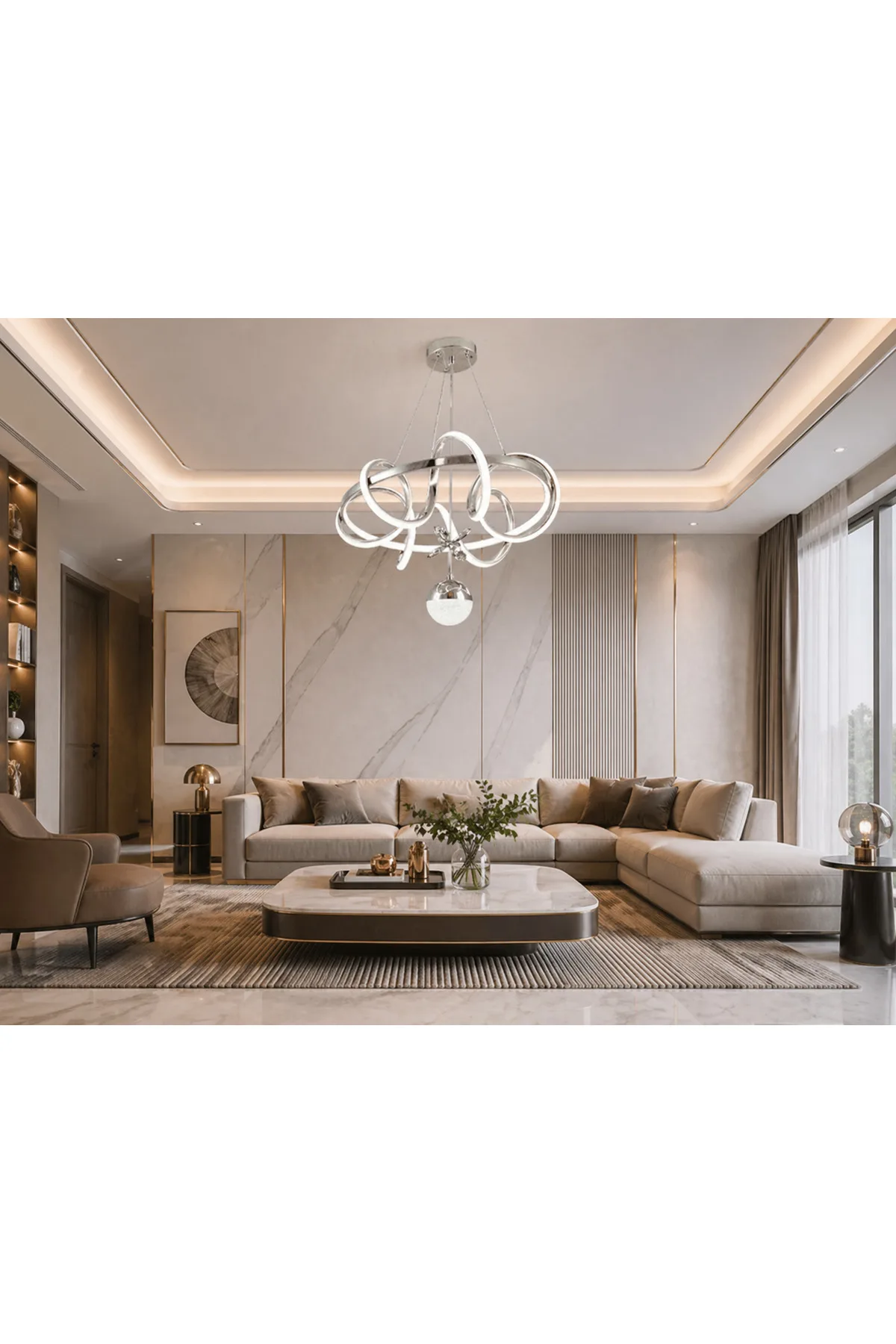 LED Avize Luxury Loop Tasarım Kristal Detaylı Modern Sarkıt Aydınlatma