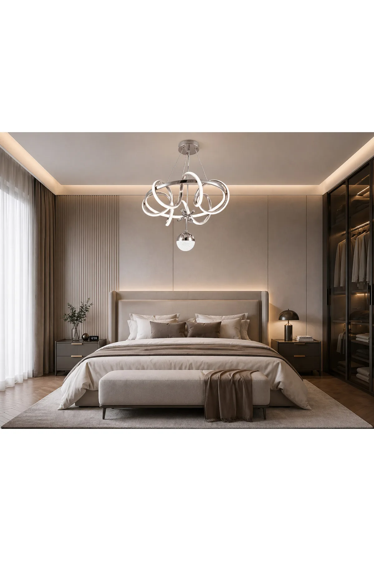 LED Avize Luxury Loop Tasarım Kristal Detaylı Modern Sarkıt Aydınlatma