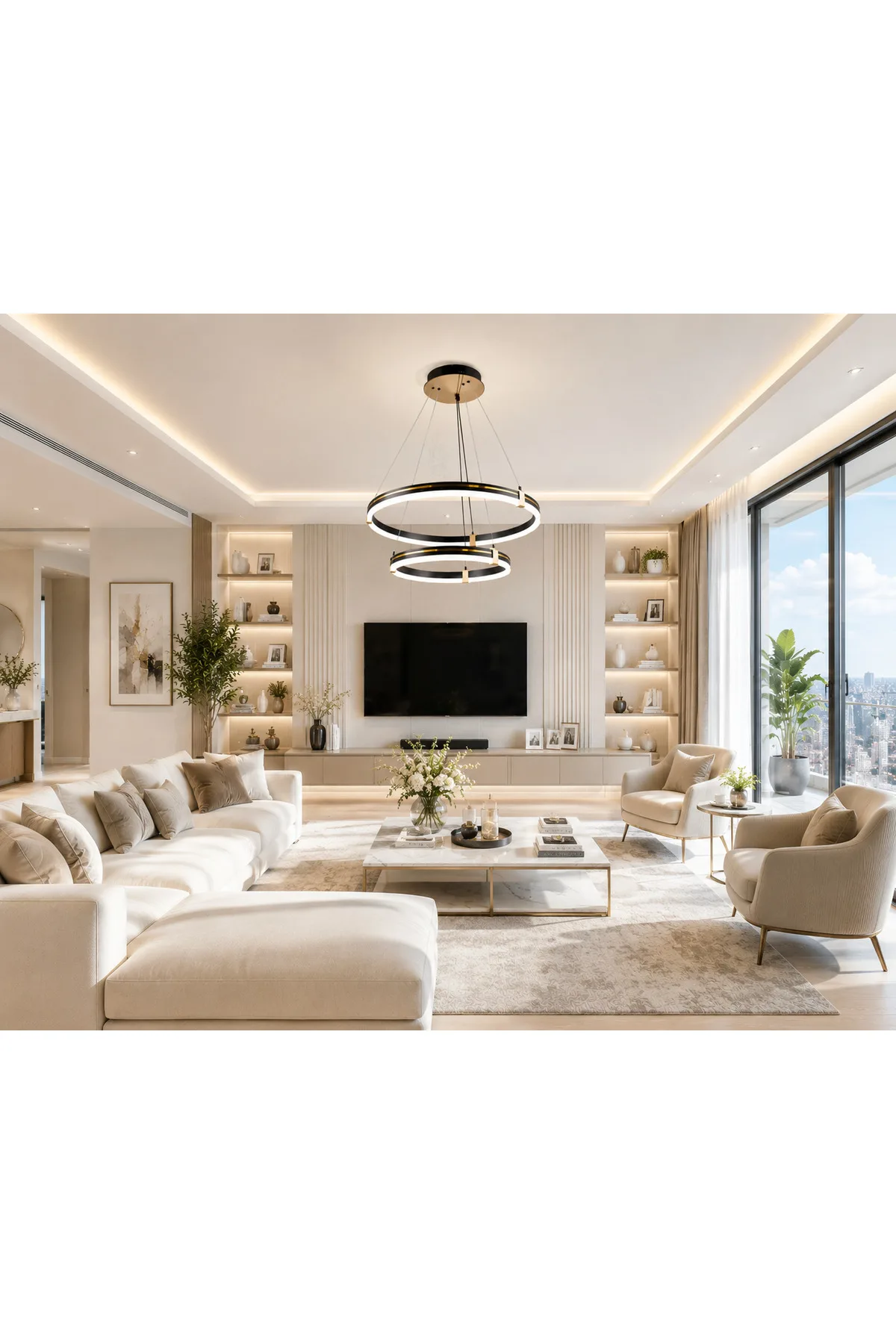 Modern LED Sarkıt Avize | 3 Renk Yanar| Siyah Gold Tasarım PREMIUM