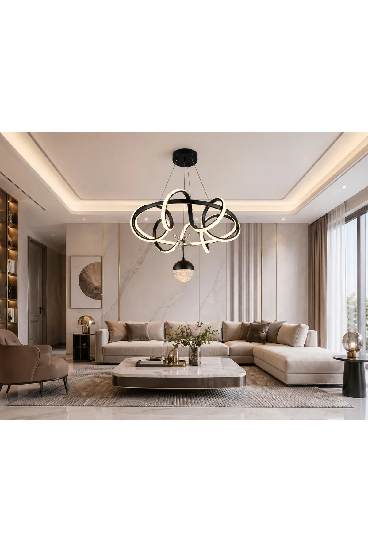 LED Avize Luxury Loop Tasarım Kristal Detaylı Modern Sarkıt Aydınlatma