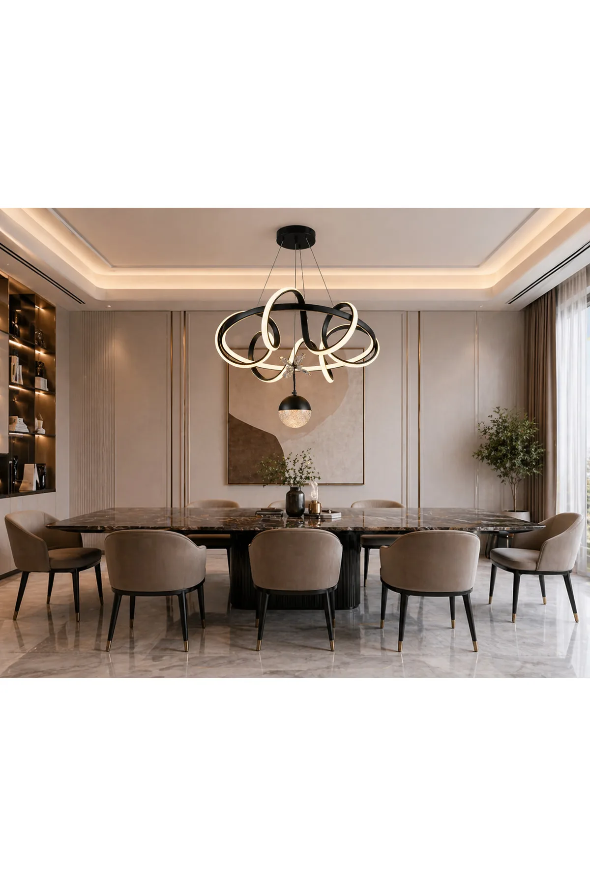 LED Avize Luxury Loop Tasarım Kristal Detaylı Modern Sarkıt Aydınlatma