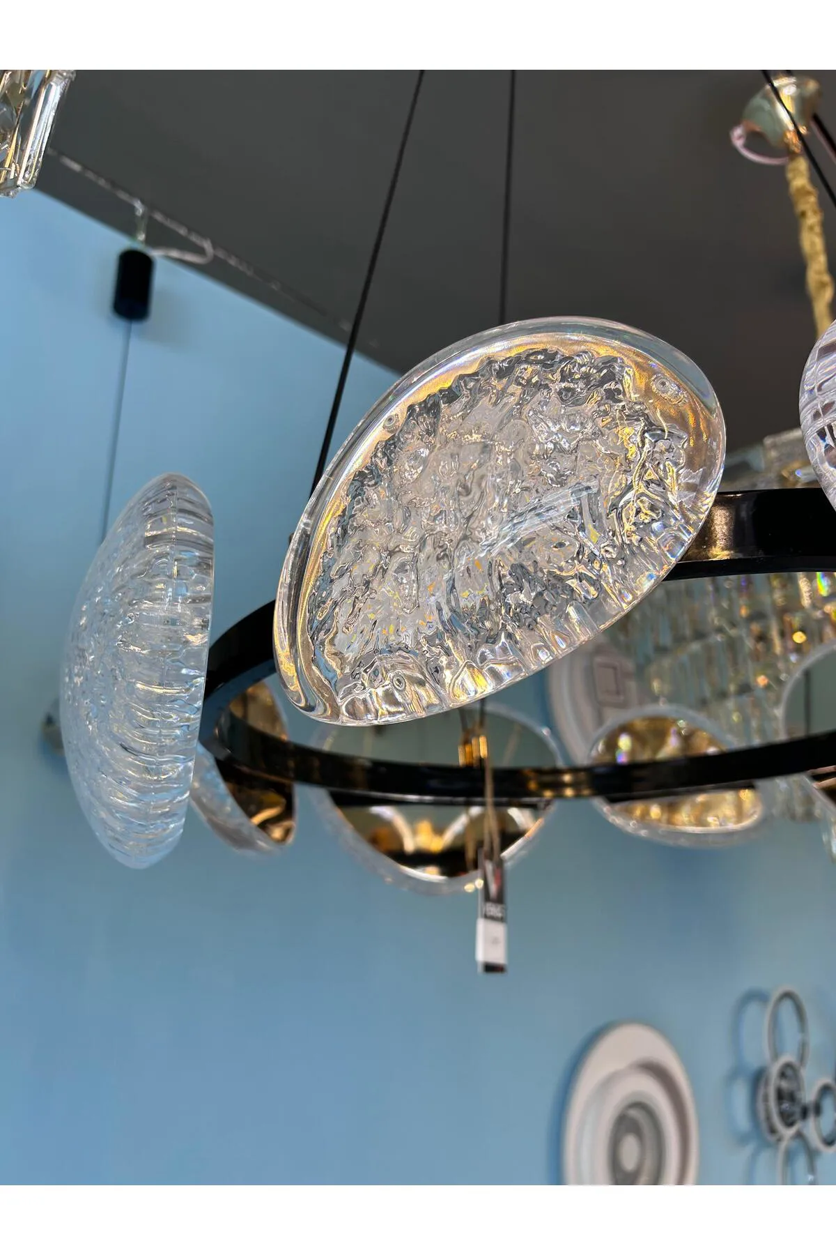 ✨ Firuze 24087-8 Modern LED Sarkıt Avize | Siyah Gold | Kristal Cam Tasarım