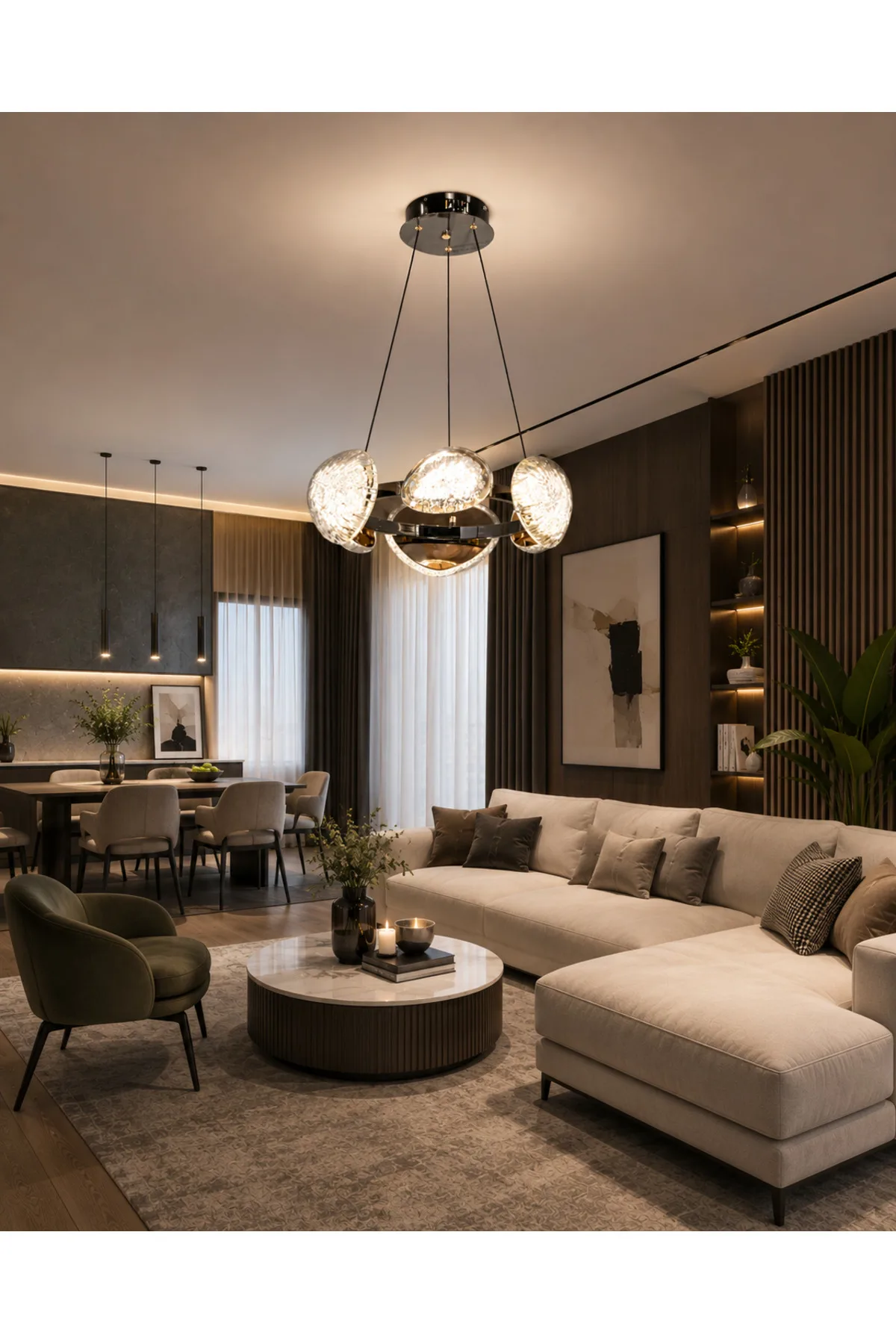 ✨ Firuze 24087-8 Modern LED Sarkıt Avize | Siyah Gold | Kristal Cam Tasarım