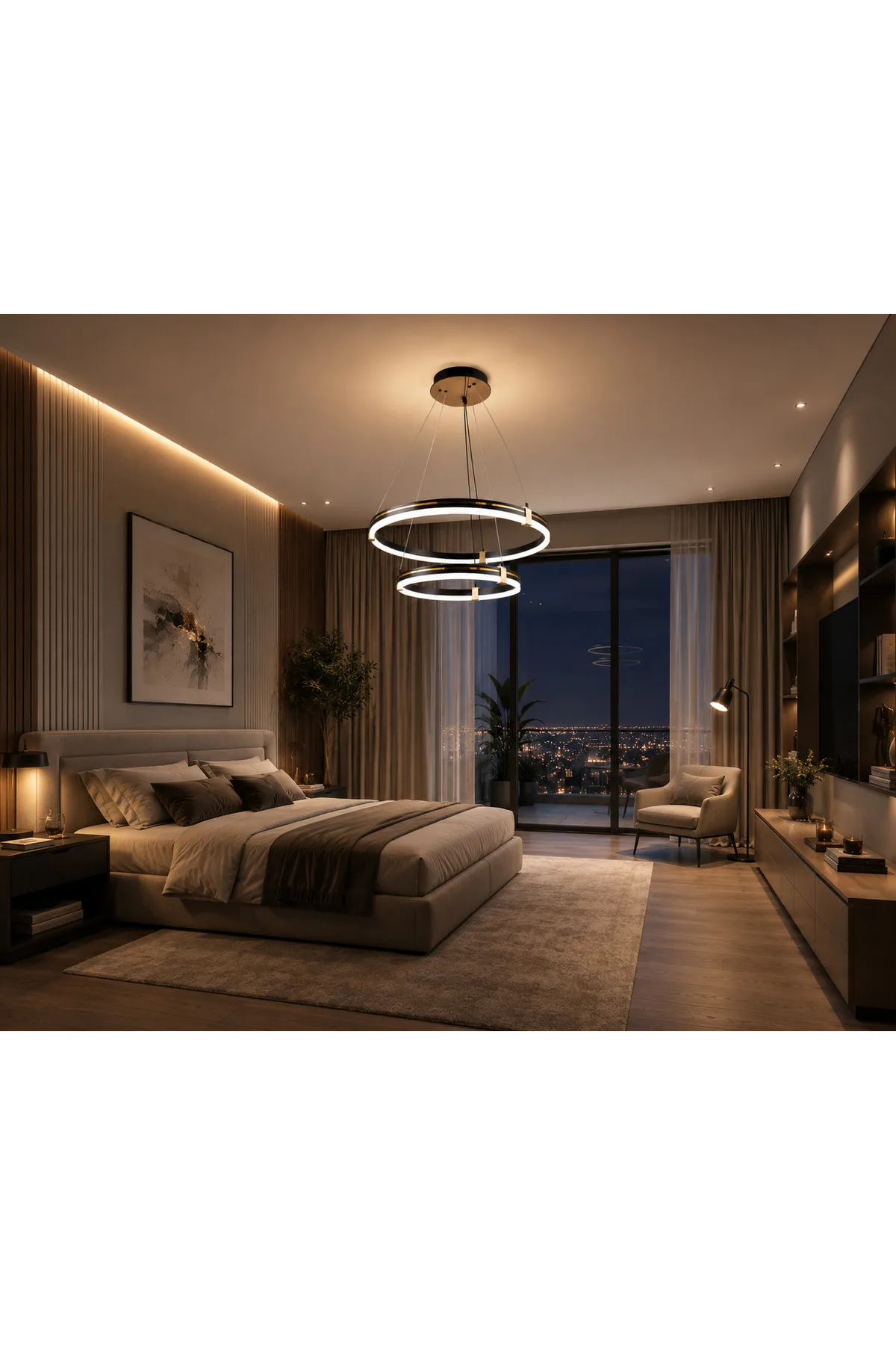 Modern LED Sarkıt Avize | 3 Renk Yanar| Siyah Gold Tasarım PREMIUM