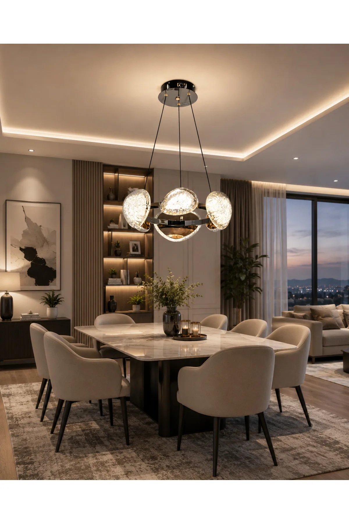 ✨ Firuze 24087-8 Modern LED Sarkıt Avize | Siyah Gold | Kristal Cam Tasarım