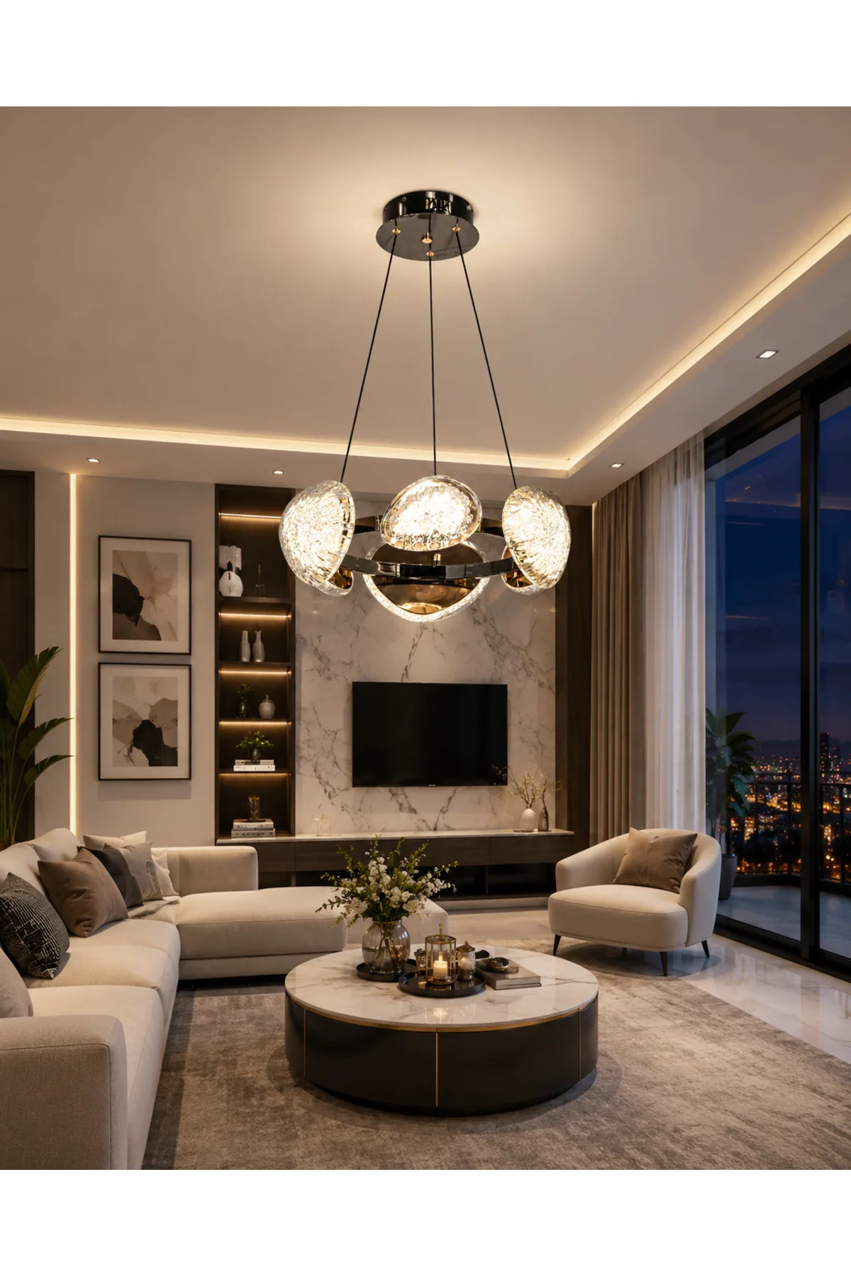 ✨ Firuze 24087-8 Modern LED Sarkıt Avize | Siyah Gold | Kristal Cam Tasarım