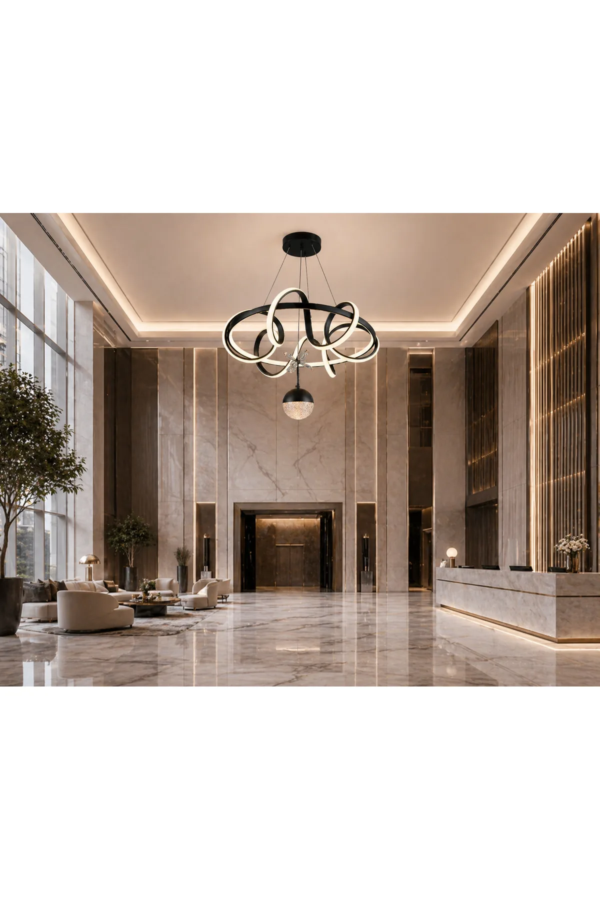 LED Avize Luxury Loop Tasarım Kristal Detaylı Modern Sarkıt Aydınlatma