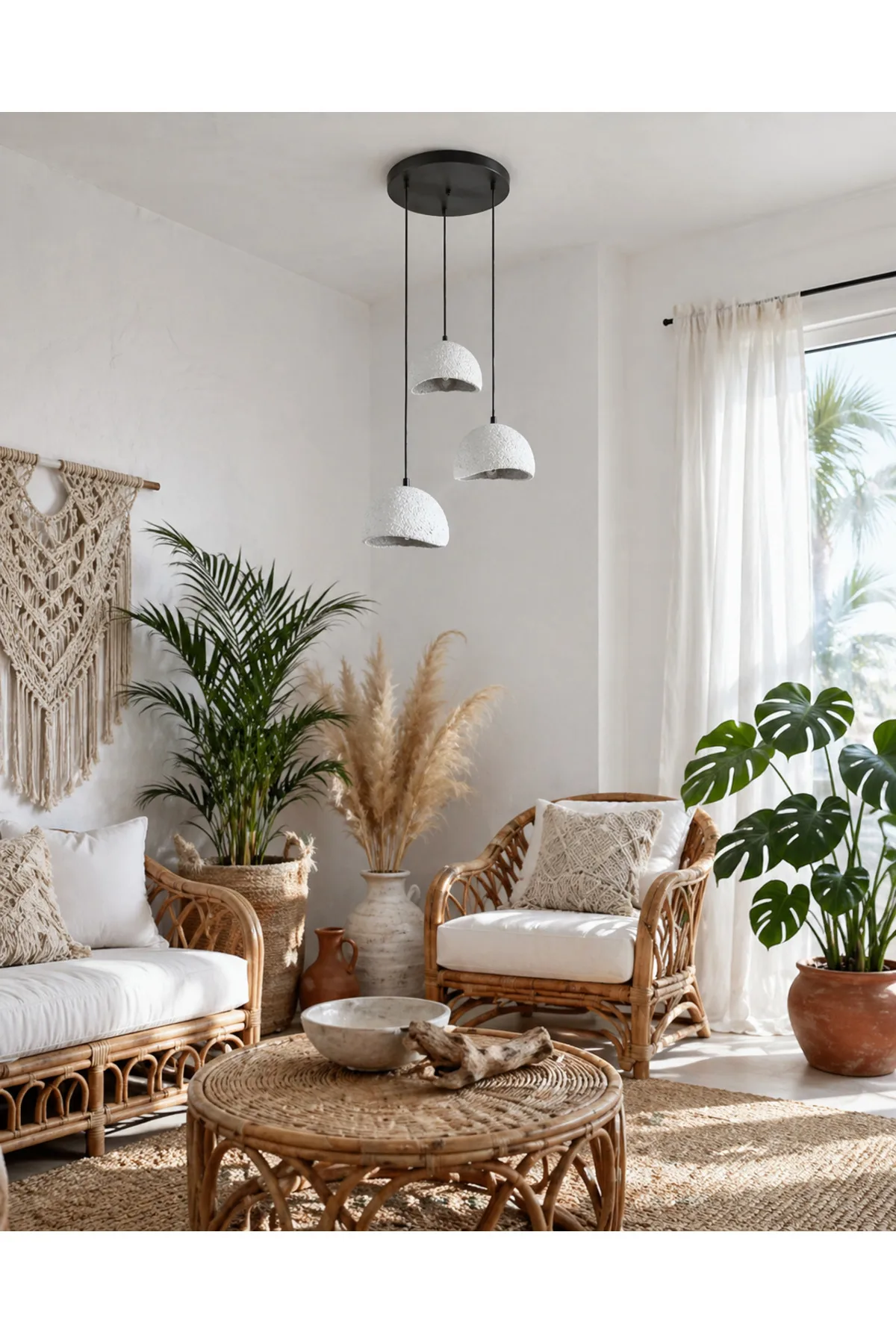 Premium 3’lü Sarkıt Avize – Bohem Modern Kubbe Formlu Aydınlatma