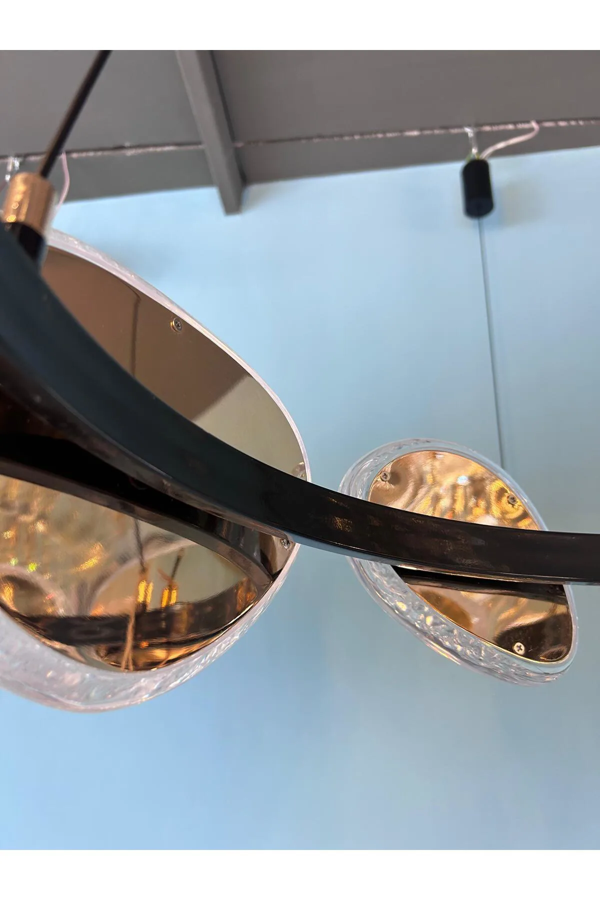 ✨ Firuze 24087-8 Modern LED Sarkıt Avize | Siyah Gold | Kristal Cam Tasarım